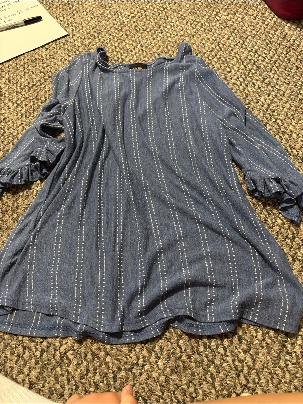W5 Dusty Blue Textured Vertical Dot Blouse